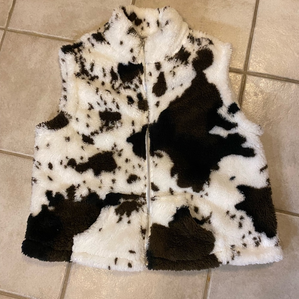 Kids Faux Fur Cow Print Vest